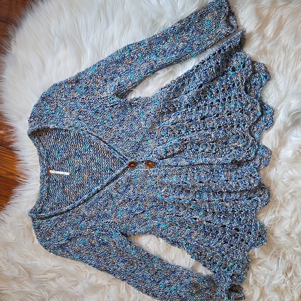 Free People Blue Knit Cardigan with Wooden Buttons - Picture 2 of 10
